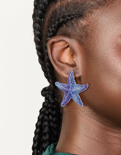 Boucles d’oreilles en étoile de mer bleues diamants