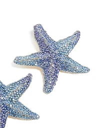 Blue Diamante Starfish Stud Earrings