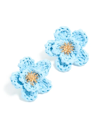 Gold Light Blue Flower Medallion Earrings