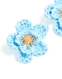 Gold Light Blue Flower Medallion Earrings