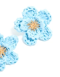 Boucles d’oreilles médailles en fleur bleu pâle dorées