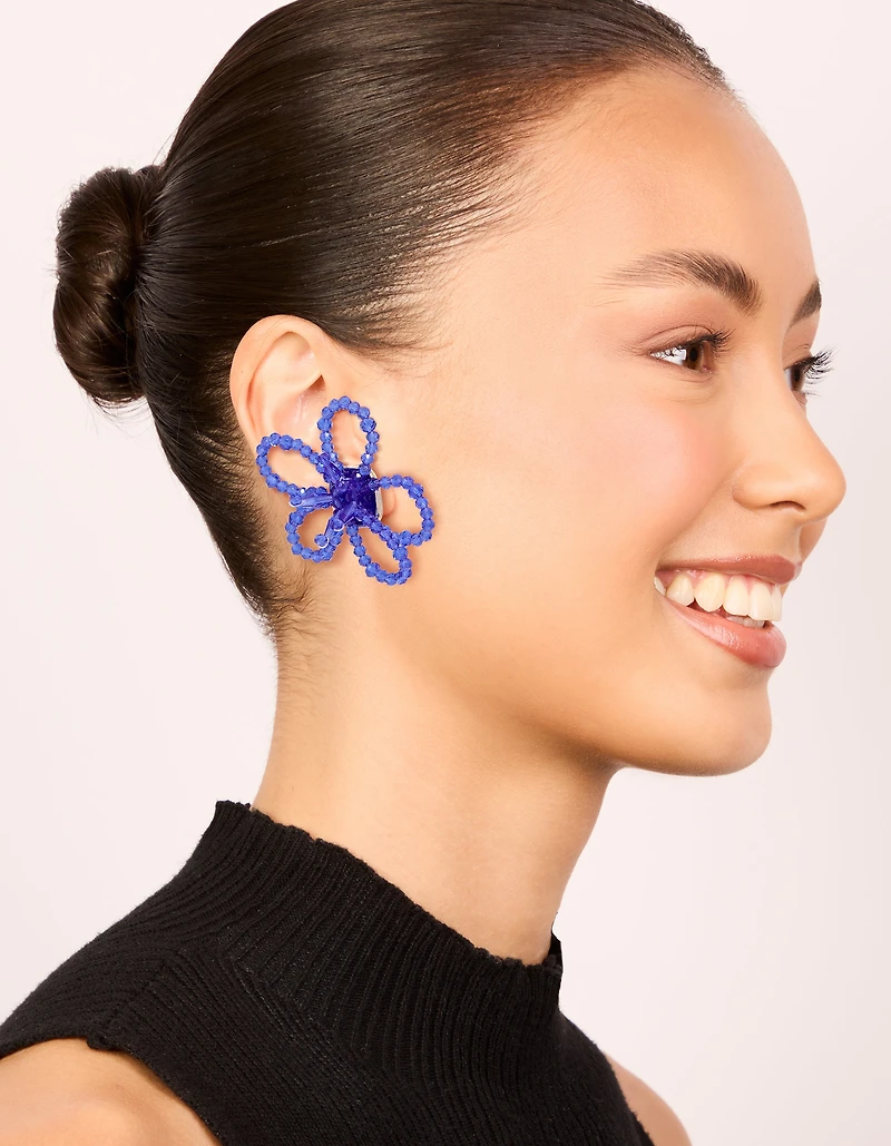 Boucles d’oreilles à boucles d’oreilles en forme de perles bleu foncé