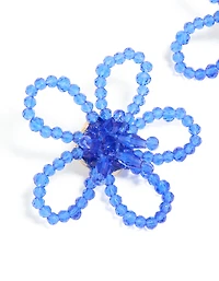 Dark Blue Beaded Flower Outline Stud Earrings