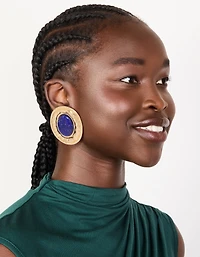 Boucles d’oreilles en acrylique bleu foncé martelées dorées usées
