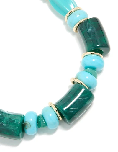 Aqua & Turquoise Acrylic Beaded Square & Round Chunky Necklace