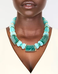 Aqua & Turquoise Acrylic Beaded Square & Round Chunky Necklace