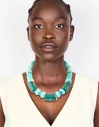 Aqua & Turquoise Acrylic Beaded Square & Round Chunky Necklace