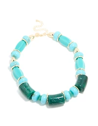 Carré acrylique perlé aqua et turquoise & collier rond massif