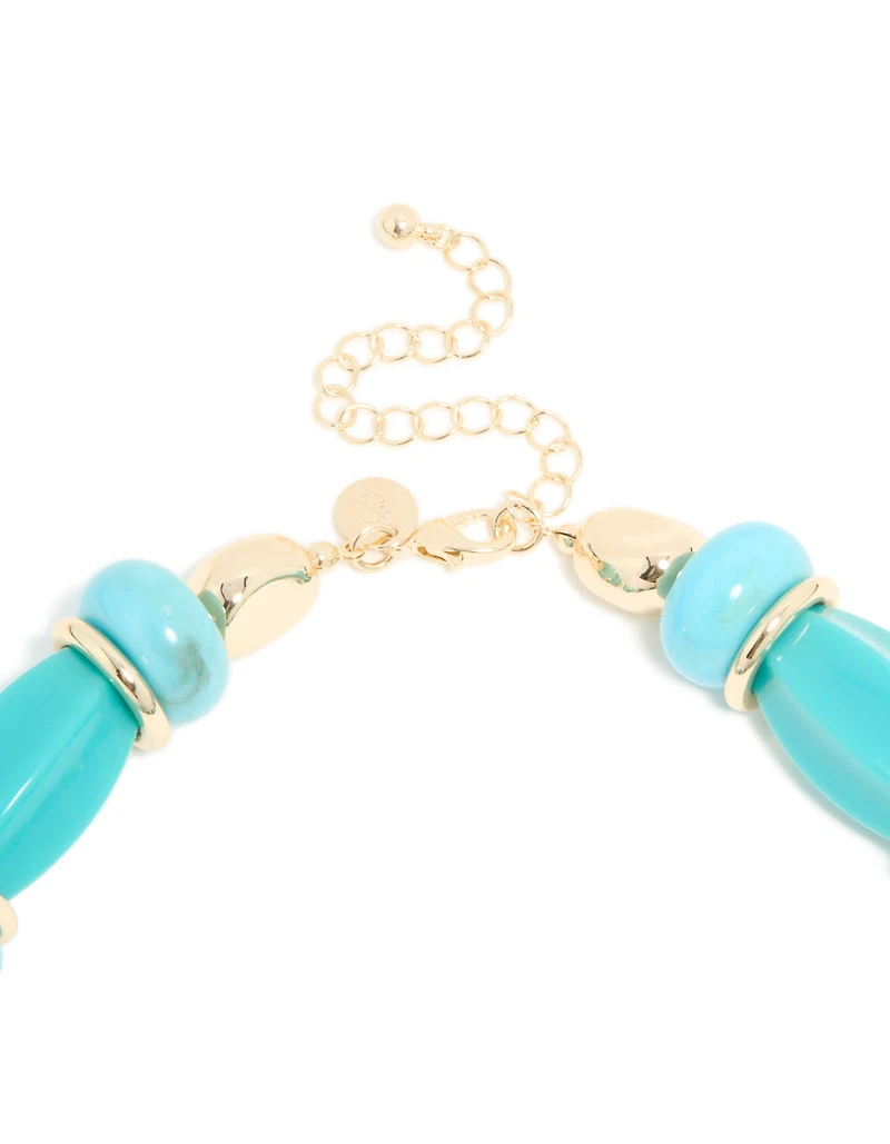 Aqua & Turquoise Acrylic Beaded Square & Round Chunky Necklace