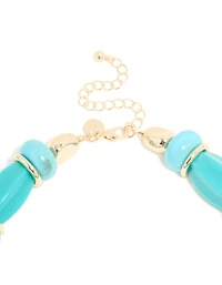 Aqua & Turquoise Acrylic Beaded Square & Round Chunky Necklace