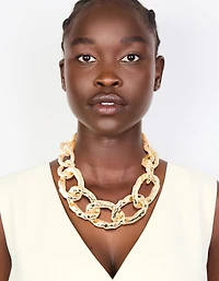 Gold Textured Chunky Chain Link Necklace