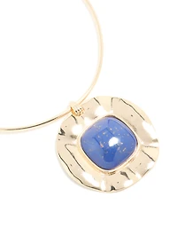 Gold Dark Blue Speckled Resin Large Pendant Choker Torque Necklace