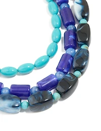 Gold Light & Dark Blue Acrylic Beaded Layered Chain Necklace