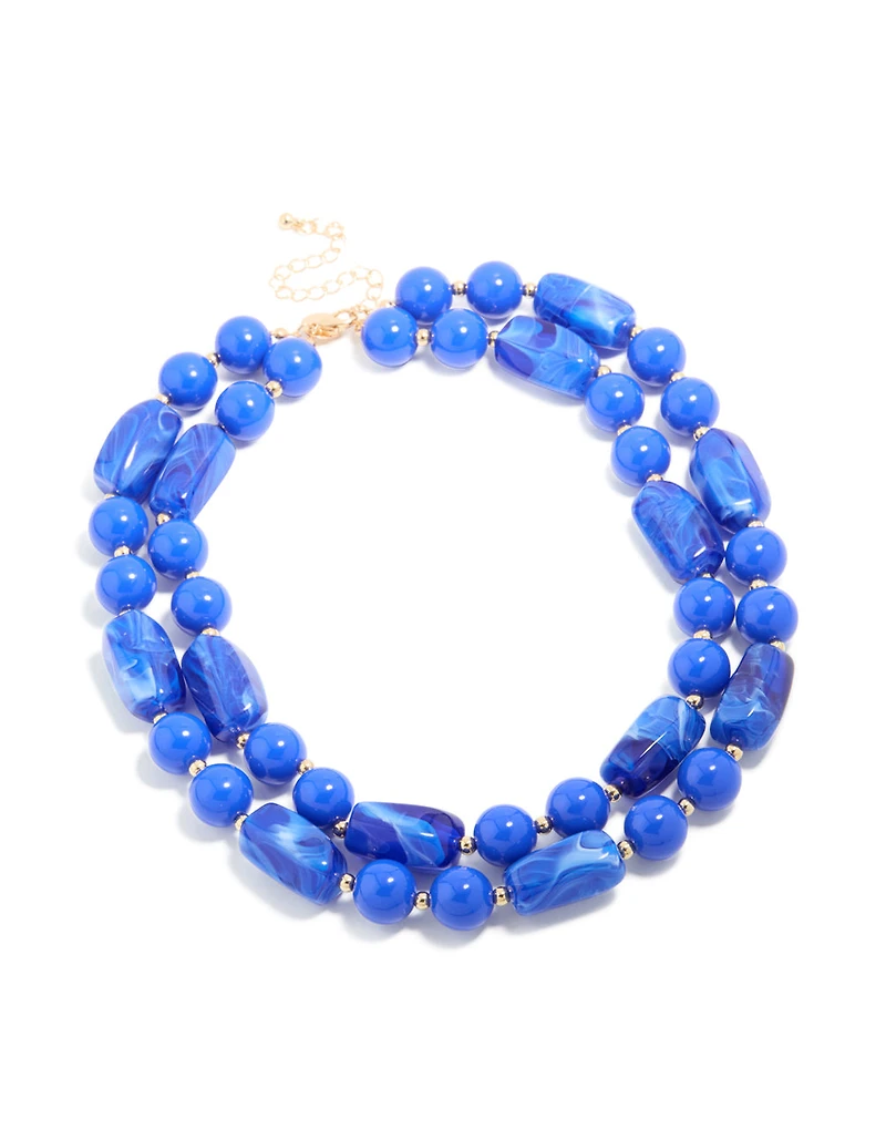 Dark Blue Acrylic Beaded Long Layered Necklace