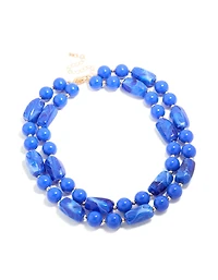 Dark Blue Acrylic Beaded Long Layered Necklace