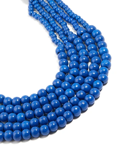 Dark Blue Acrylic Beaded Long Layered Necklace