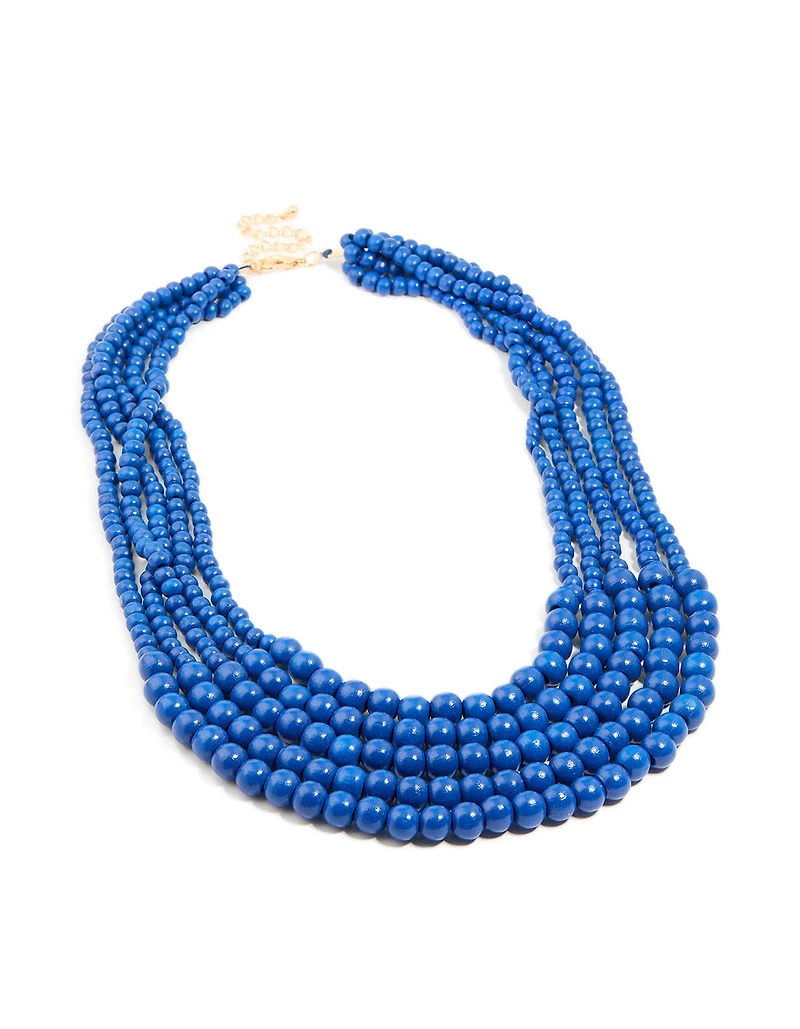 Dark Blue Acrylic Beaded Long Layered Necklace