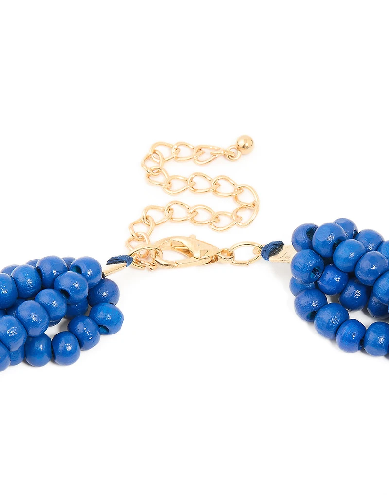 Dark Blue Acrylic Beaded Long Layered Necklace