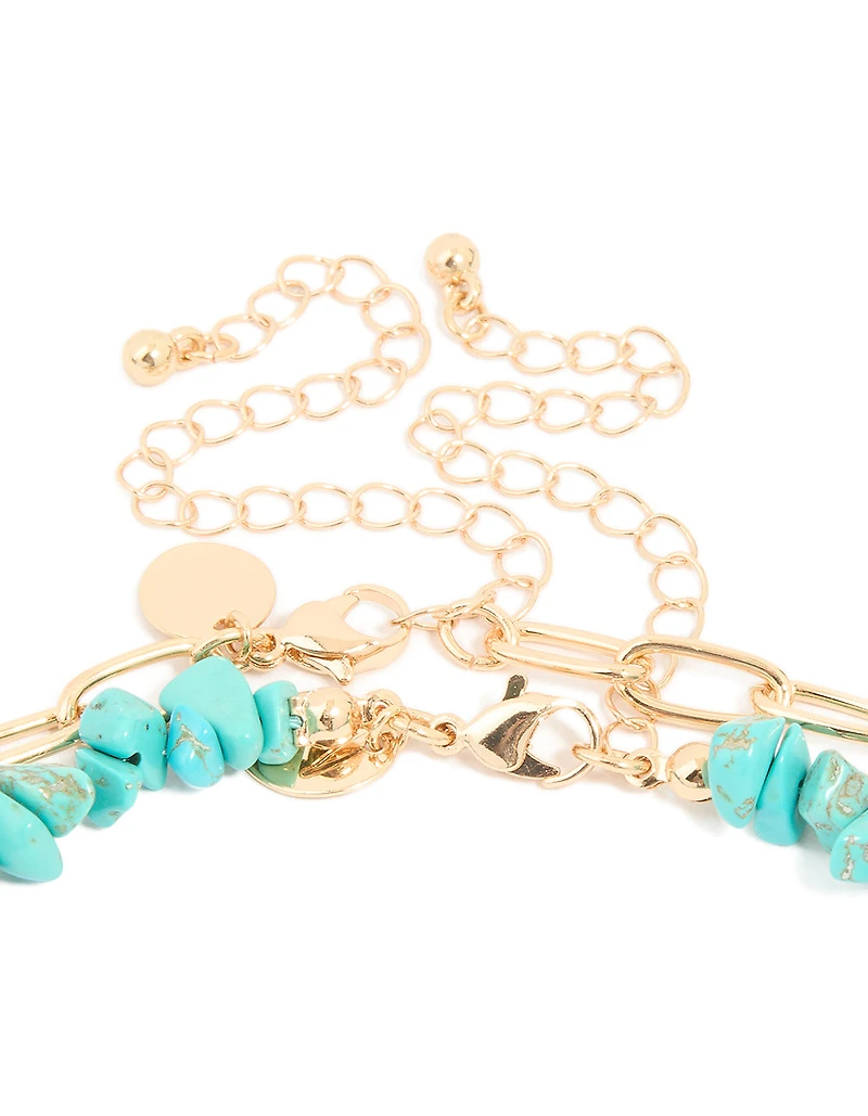 Gold Turquoise Beaded & Beach Charm Layered Necklace