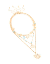 Collier en couches de perles bleues dorées et de perles