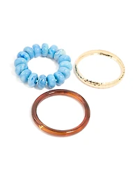 Gold Brown & Blue Resin Bangles 3-Pack