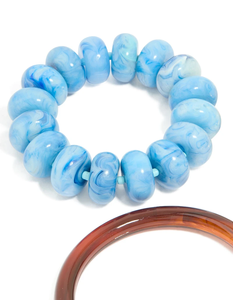 Gold Brown & Blue Resin Bangles 3-Pack