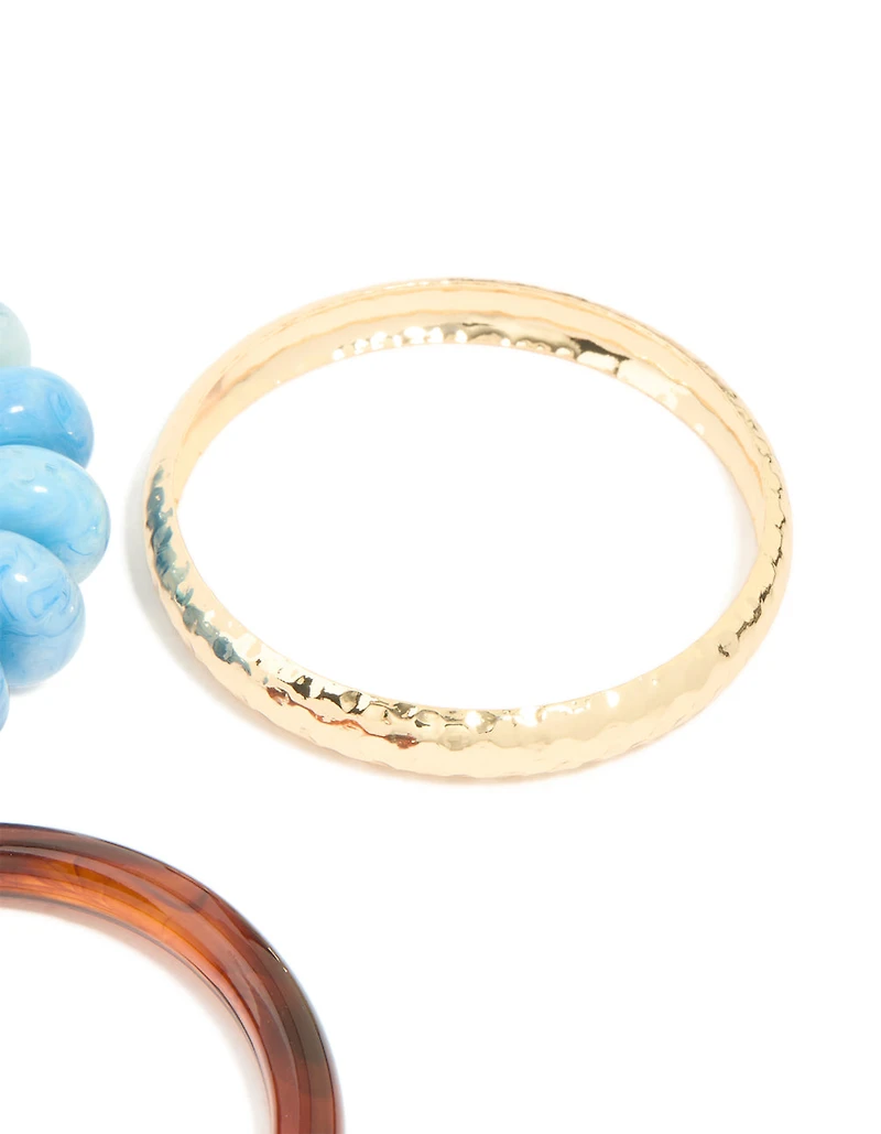 Gold Brown & Blue Resin Bangles 3-Pack