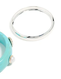 Silver & Light Blue Shell Bangles 2-Pack