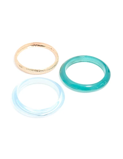 Gold Textured & Blue Resin Bangles 3-Pack