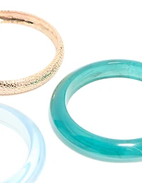 Gold Textured & Blue Resin Bangles 3-Pack