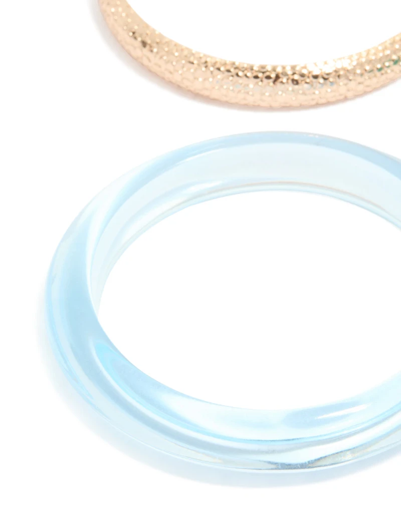 Gold Textured & Blue Resin Bangles 3-Pack