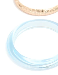 Gold Textured & Blue Resin Bangles 3-Pack