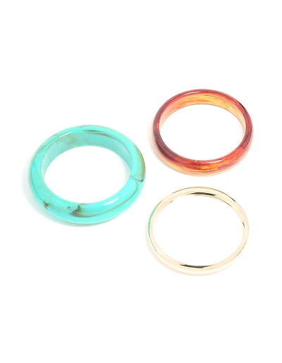 Aqua Blue Brown Acrylic & Gold Bangles 3-Pack