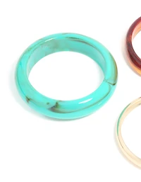 Aqua Blue Brown Acrylic & Gold Bangles 3-Pack