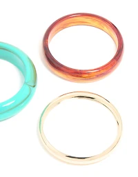 Aqua Blue Brown Acrylic & Gold Bangles 3-Pack