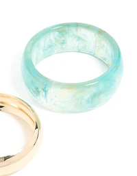 Paquet de 2 bracelets en résine bleu clair et en or