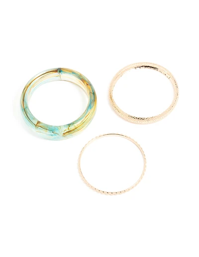 Gold & Light Blue Marble Bangles 3-Pack