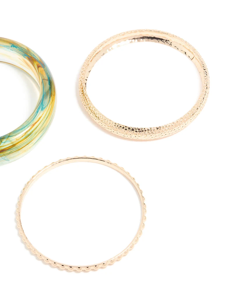 Gold & Light Blue Marble Bangles 3-Pack