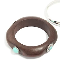 Pierres en bois turquoise Western & Silver Bangle 2-pack