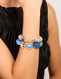 Blue & Green Beaded Pattern Stretch Bracelets 2-Pack