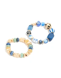 Blue & Green Beaded Pattern Stretch Bracelets 2-Pack