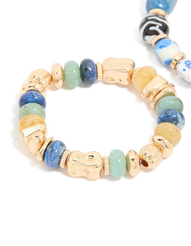 Blue & Green Beaded Pattern Stretch Bracelets 2-Pack