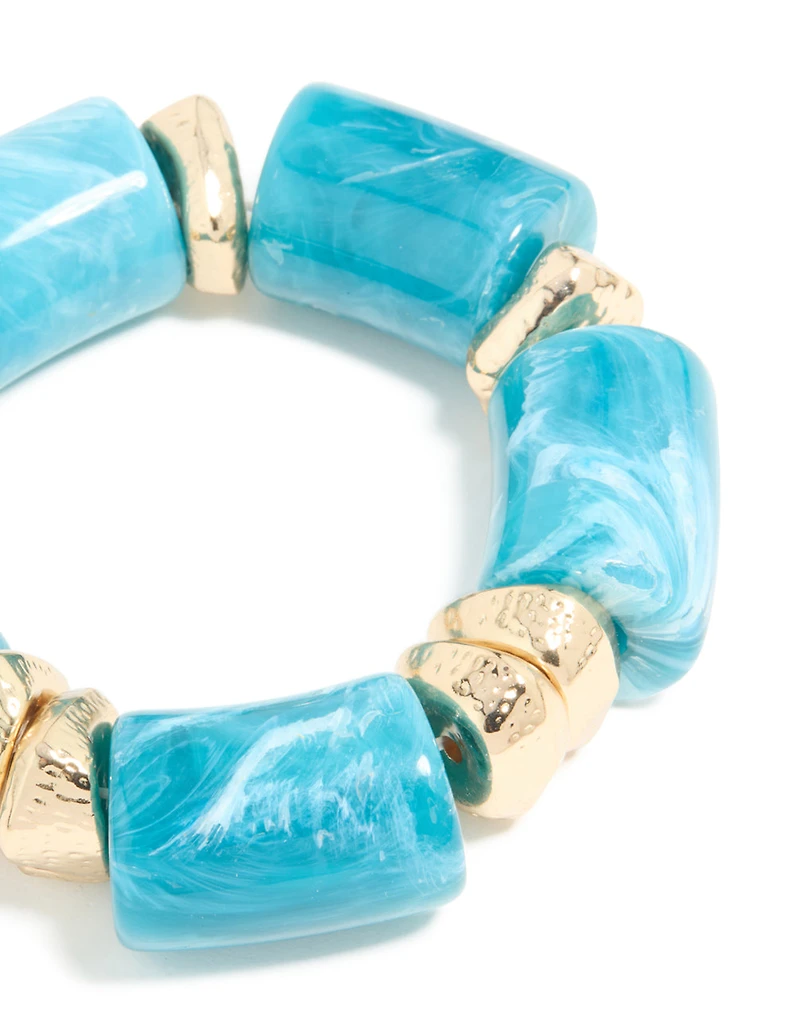 Aqua Acrylic & Gold Chunky Stretch Bracelet