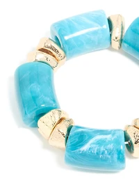 Aqua Acrylic & Gold Chunky Stretch Bracelet