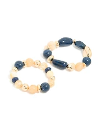 Gold & Dark Blue Beaded Stretch Bracelets 2-Pack