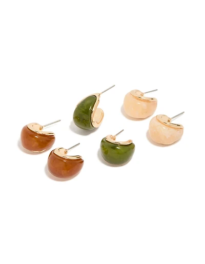Pack de 3 boucles d’oreilles à cerceaux émaillés en émail doré et vert