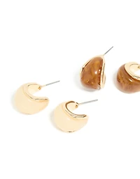 Gold Brown & Green Enamel Bubble Hoop Earrings 3-Pack