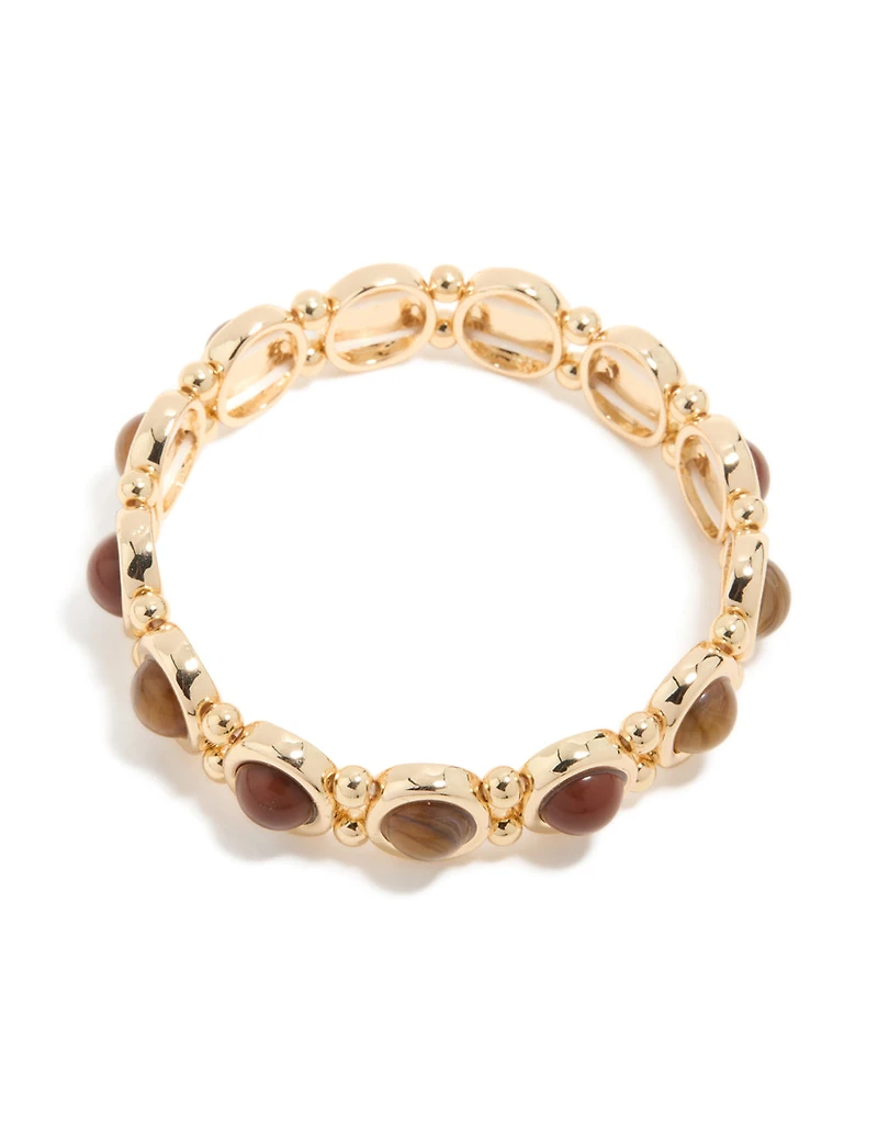 Bracelet extensible en pierres organiques brunes dorées