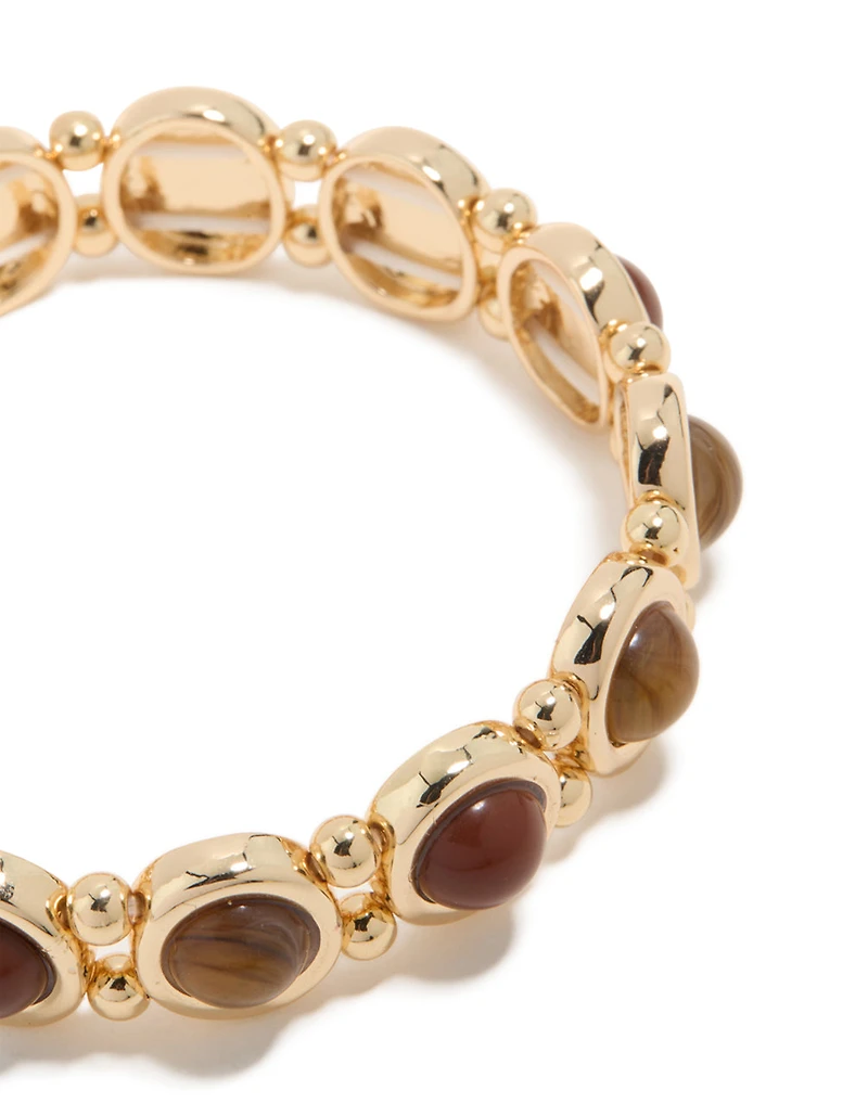Bracelet extensible en pierres organiques brunes dorées