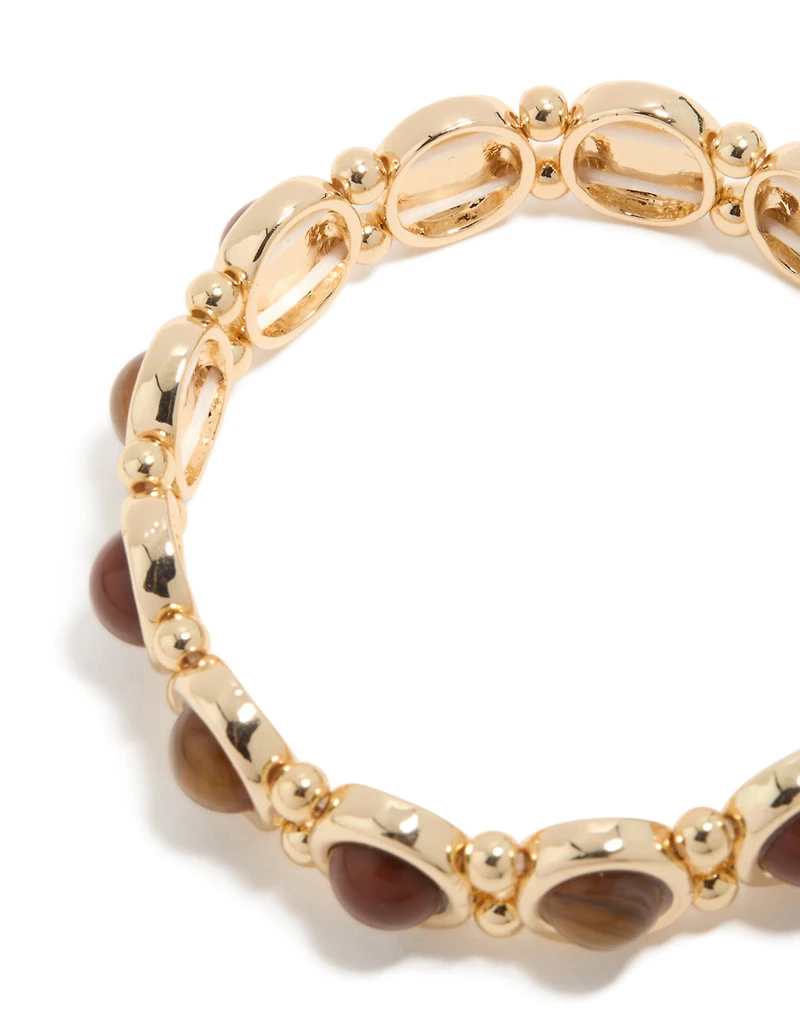 Bracelet extensible en pierres organiques brunes dorées
